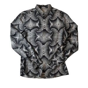 Vintage GIANNI VERSACE Silk Black And White Optical‎ Illusion Shirt Size 40